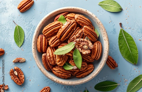 Bowl Filled With Nuts and Leaves on Table