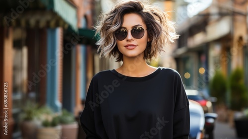 Woman Wearing Sunglasses and Black Top