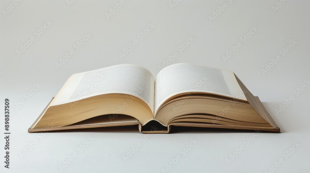 Open book on plain white background with empty pages Open book on plain white background with empty pages