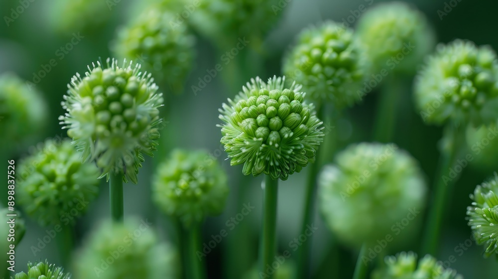 Vibrant circular green blooms growing in a lush garden during daylight Vibrant circular green blooms growing in a lush garden during daylight