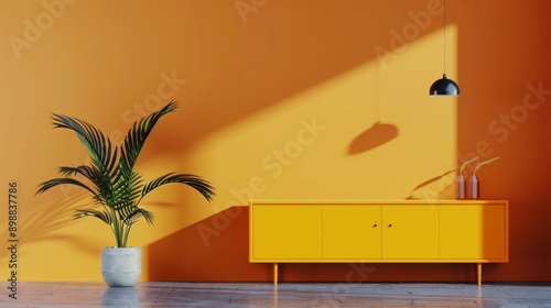 Yellow Cabinet by Window in Room