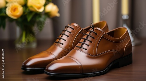 Brown Shoes on Wooden Table