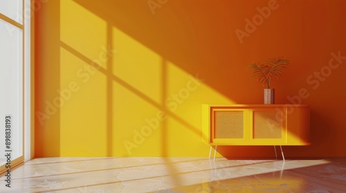 Yellow Cabinet by Window in Room