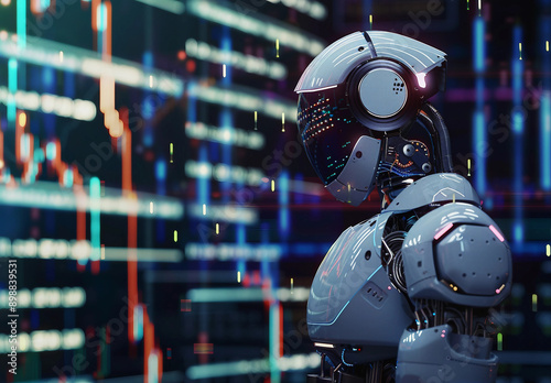 Wallpaper Mural Stock illustration of a trading robot standing and analyzing the crypto trading graph symbolizing growth and artificial intelligence for stock market analysis with advanced technology and futuristic d Torontodigital.ca