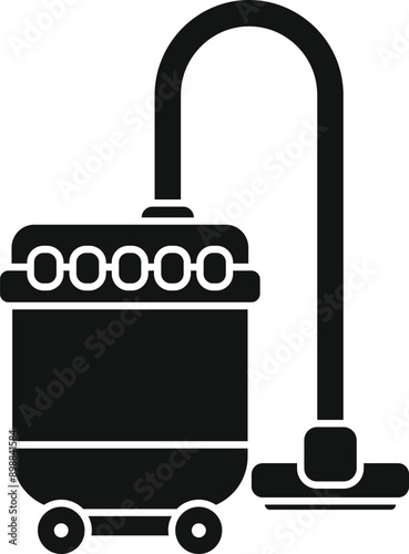 Black icon of a vacuum cleaner using suction power, with a full dust bag