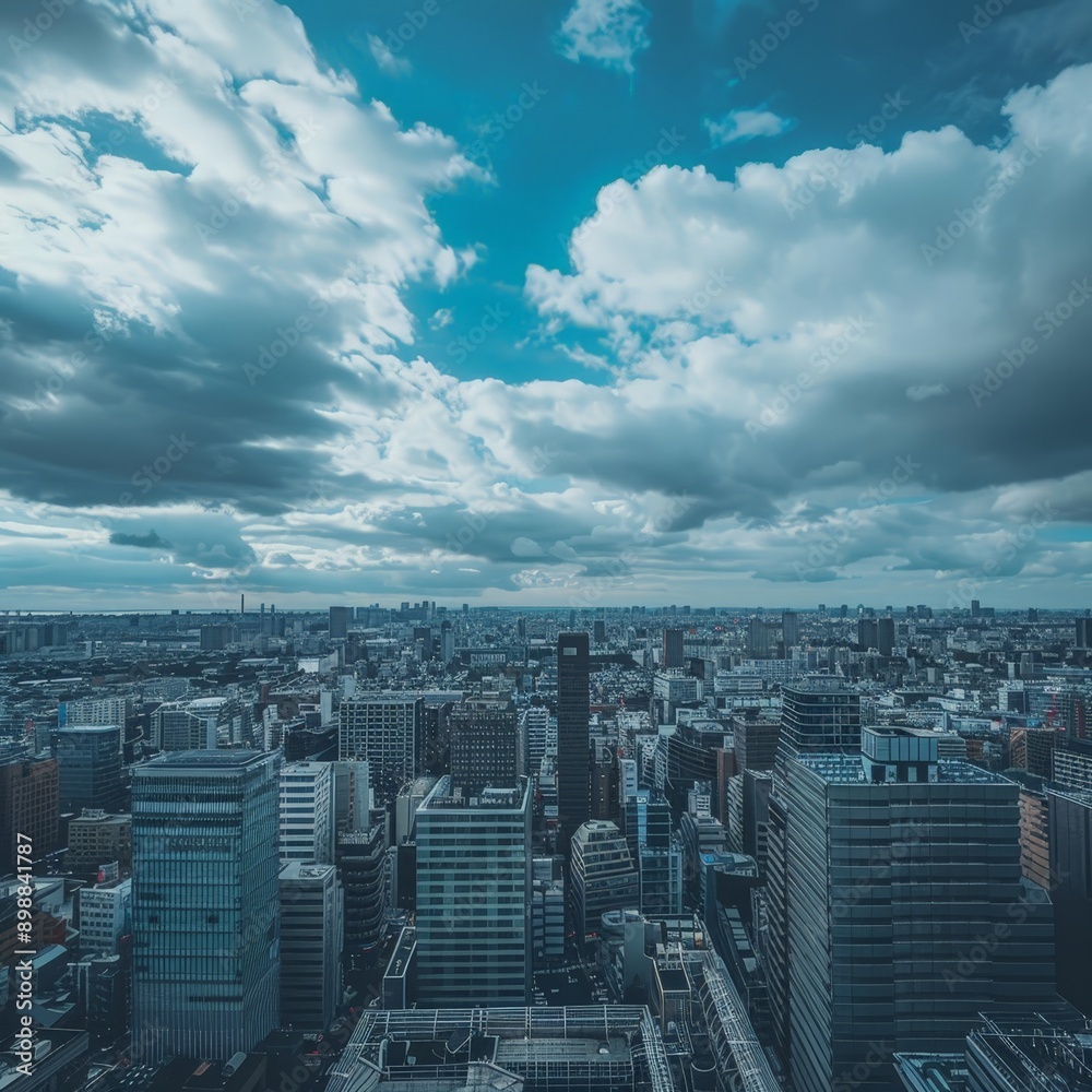 Expansive Panoramic View of Bustling City Under Cloudy Skies Expansive Panoramic View of Bustling City Under Cloudy Skies