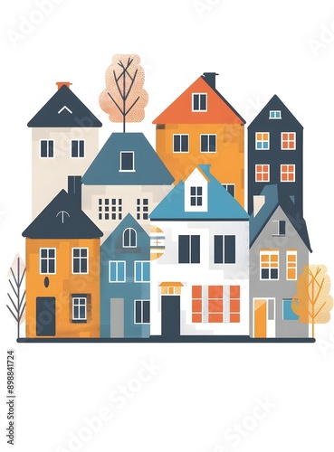 Colorful Illustration of a Row of Houses