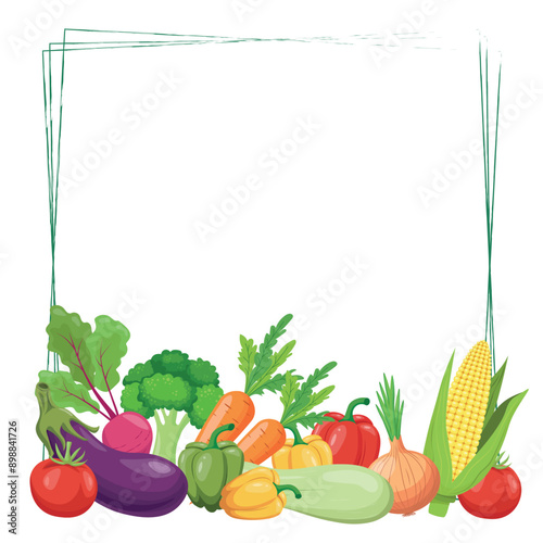 Square frame with vegetables. Healthy food. Harvest festival background. Vector illustration