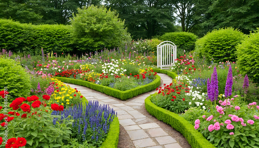 Fototapeta premium Garden with pathway and flowers