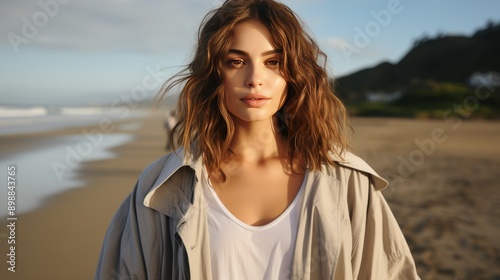 Woman Standing on Top of Sandy Beach