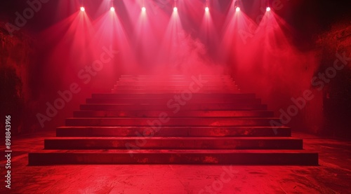 Red Spotlight Stage With Steps and Fog