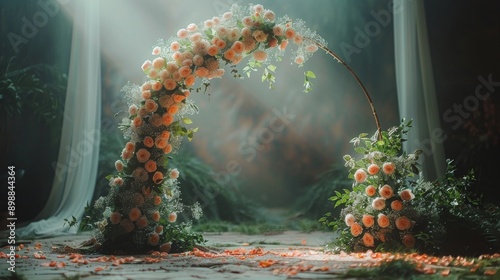 White and Pink Wedding Arch Decorated With Flowers