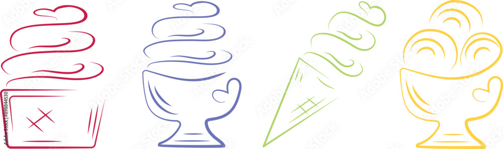 Fototapeta premium set of various and colorful ice cream in different cups and in different shapes for different designs, vector