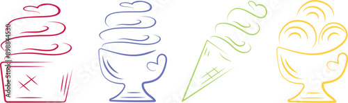 set of various and colorful ice cream in different cups and in different shapes for different designs, vector