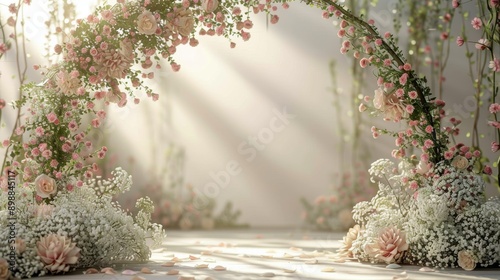 White and Pink Wedding Arch Decorated With Flowers