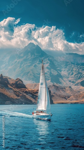 Sailboat Sailing in Water With Mountains in Background