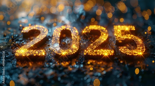 2025 Glittering in Gold on Dark Background