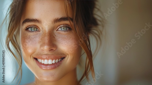 Smiling Woman With Blue Eyes Close Up