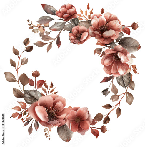 Wreath of Pink Roses With Green Leaves