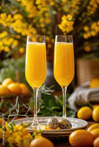 Two Glasses of Orange Juice on a Plate