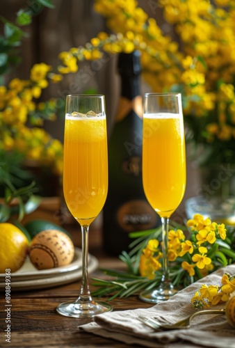 Two Glasses of Orange Juice on a Plate