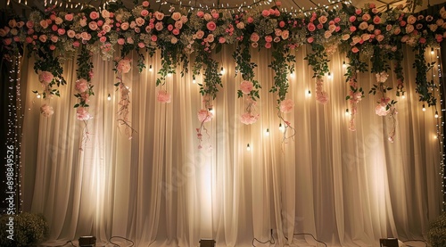 Wedding Stage Decorated With Pink Flowers and Greenery