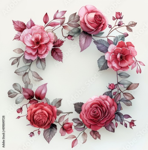 Wreath of Pink Roses With Green Leaves