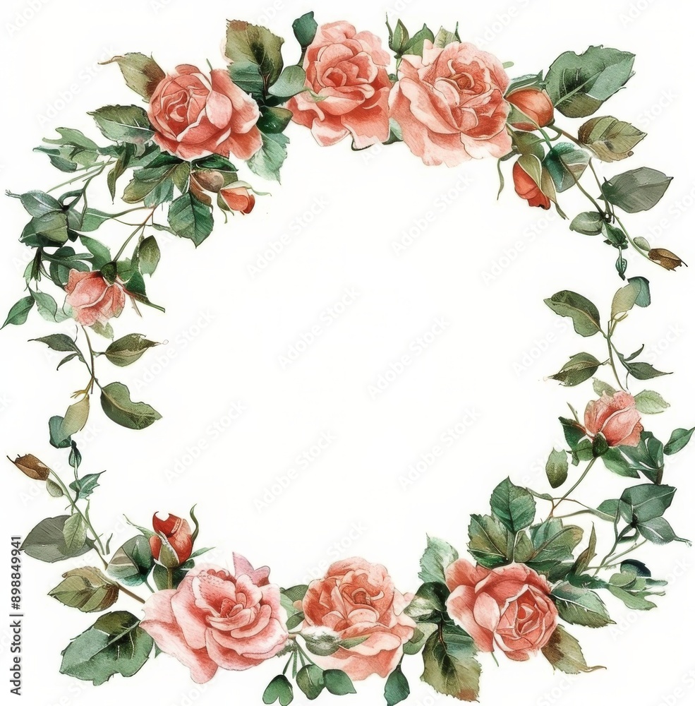 Wreath of Pink Roses With Green Leaves