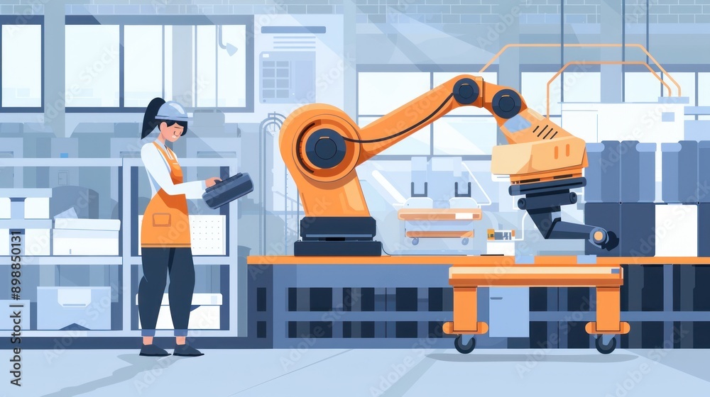 engineer installs a program on a robotics arm in a robot engineer installs a program on a robotics arm in a robot