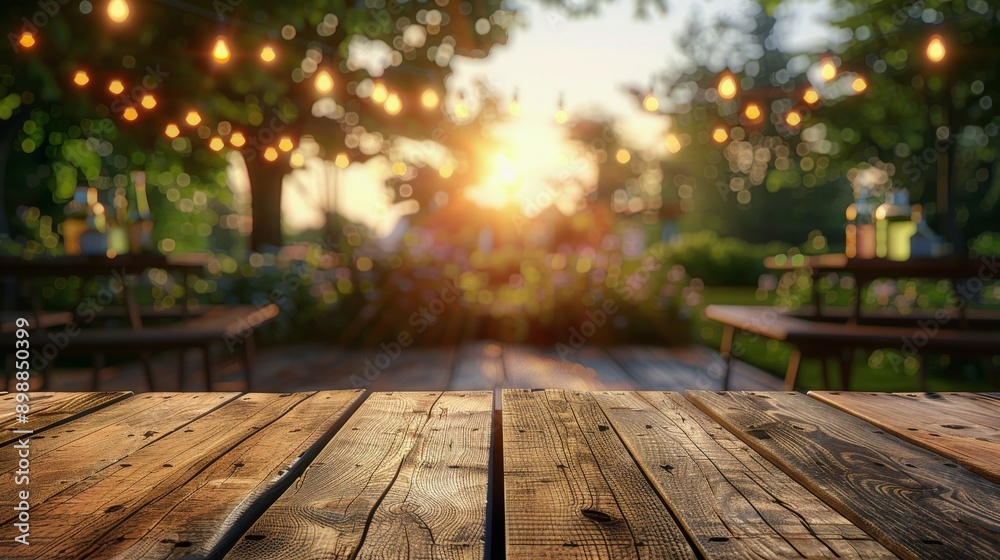 Wooden Table With Lights in the Background Wooden Table With Lights in the Background