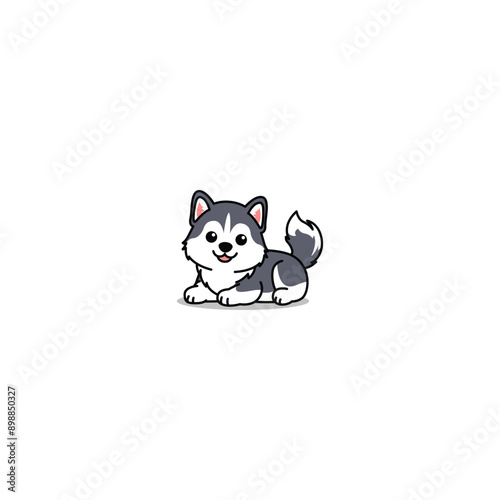 Cute siberian husky puppy laying down cartoon, vector illustration