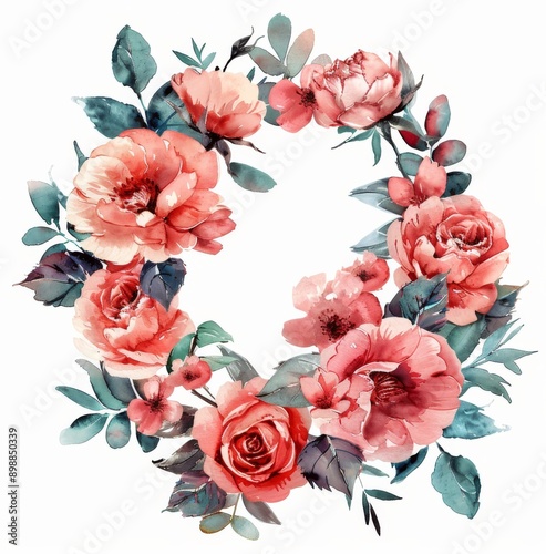 Wreath of Pink Roses With Green Leaves