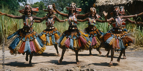 Dançarinos tribais africanos em trajes tradicionais photo