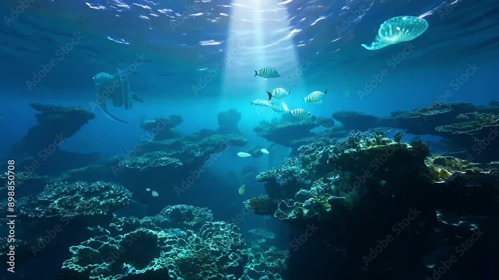 Scuba Diver Exploring Sunlit Coral Reef Underwater Scuba Diver Exploring Sunlit Coral Reef Underwater
