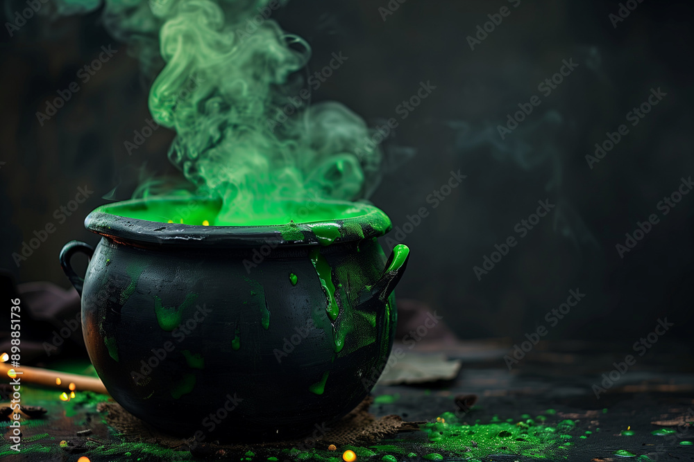 Witch’s Cauldron Bubbling with Dark Magic for Halloween in Copy Space Witch’s Cauldron Bubbling with Dark Magic for Halloween in Copy Space