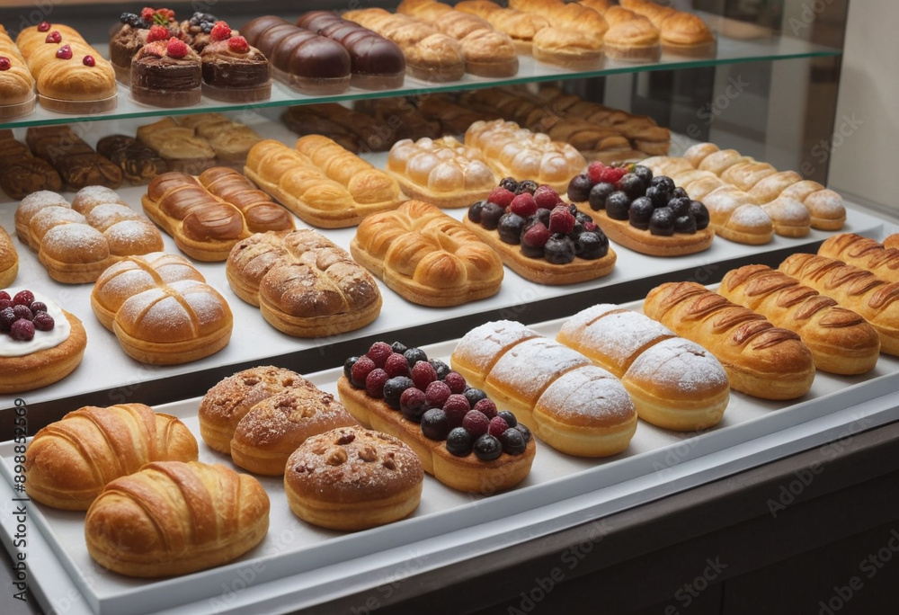 A French patisserie with an array of pastries. A French patisserie with an array of pastries.