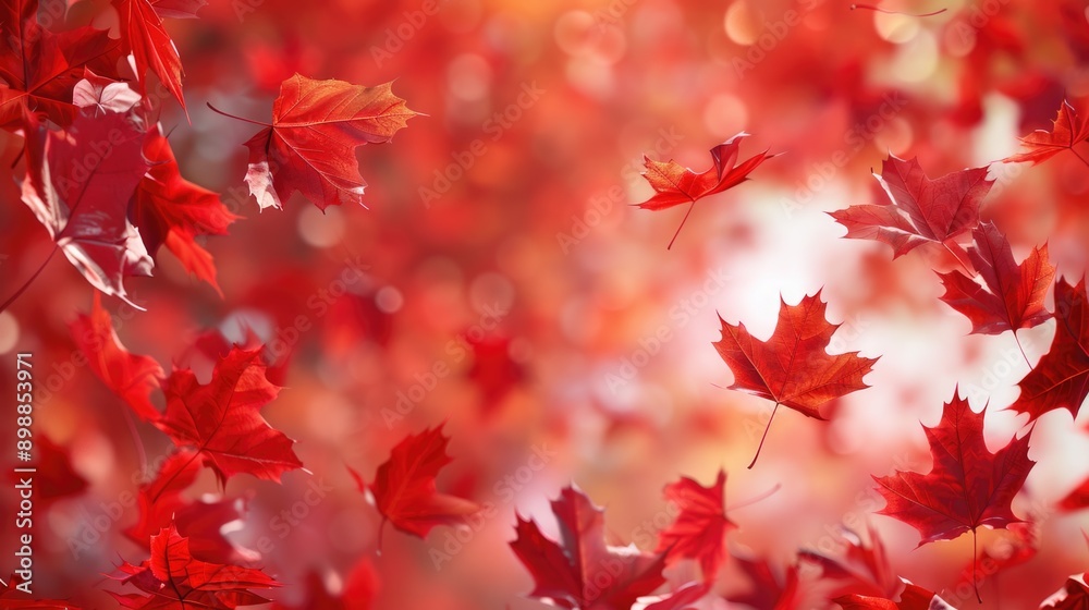 A red background with many red leaves flying in the air. The leaves are scattered all over the background, creating a sense of movement and energy. The image conveys a feeling of autumn A red background with many red leaves flying in the air. The leaves are scattered all over the background, creating a sense of movement and energy. The image conveys a feeling of autumn