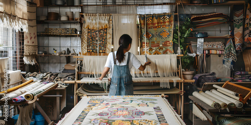 Oficina artesanal exibindo têxteis tecidos à mão