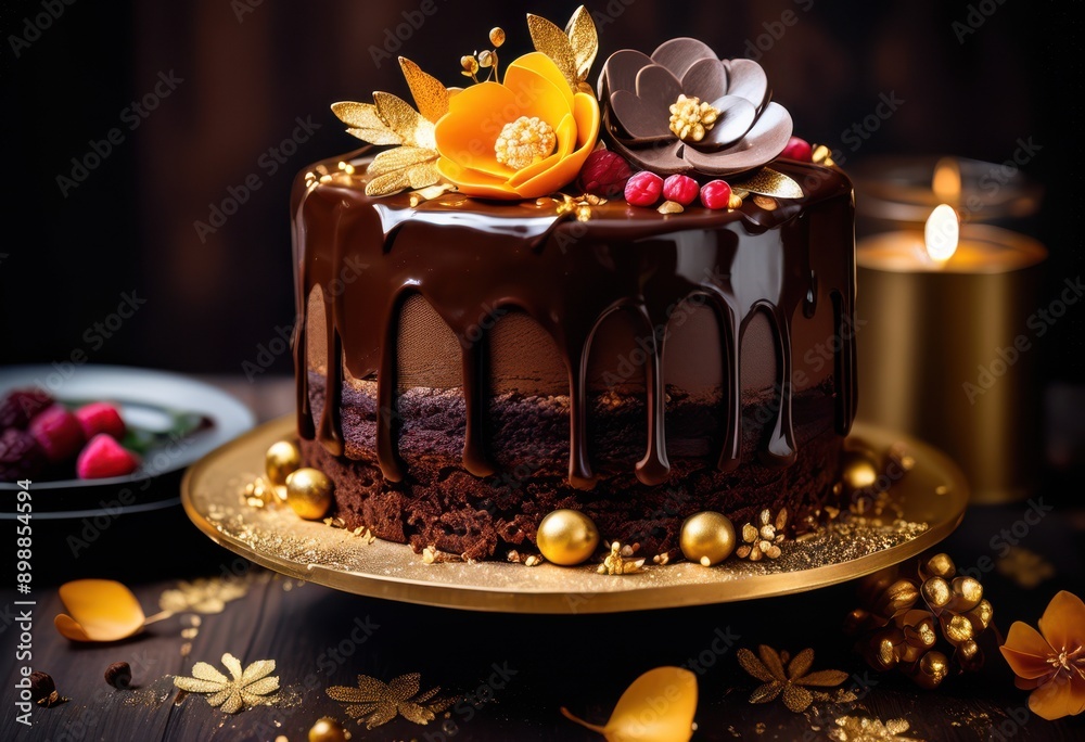 elegant chocolate cake adorned artistic decorations showcasing intricate designs luxurious finishes stunning dessert presentation, sweet, layered, rich, cream elegant chocolate cake adorned artistic decorations showcasing intricate designs luxurious finishes stunning dessert presentation, sweet, layered, rich, cream