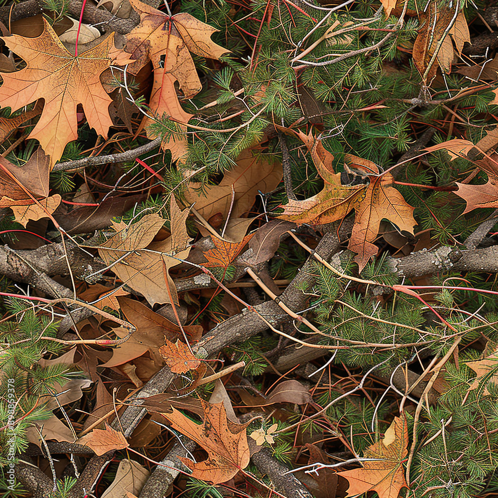 Autumn Maple Leaves Foliage and Branches Camo Pattern, Hunting Seamless Texture Autumn Maple Leaves Foliage and Branches Camo Pattern, Hunting Seamless Texture