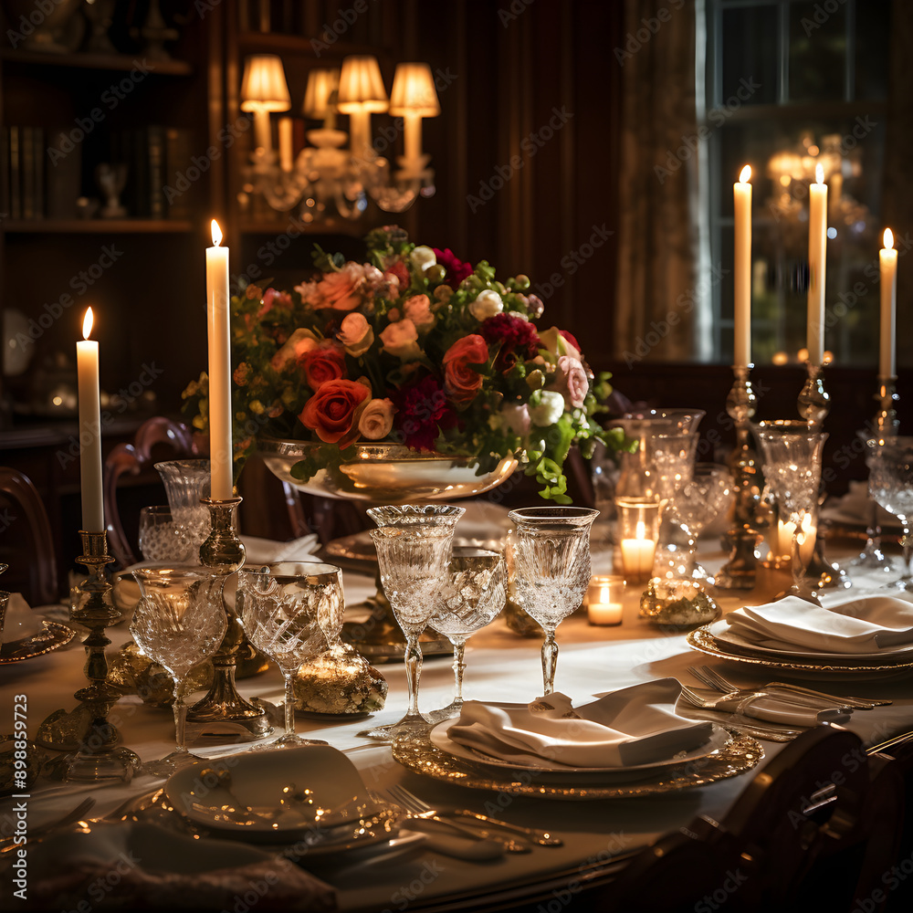 Depiction of a Classy Evening - Gourmet Dinner Party in a Sophisticated Setting Depiction of a Classy Evening - Gourmet Dinner Party in a Sophisticated Setting