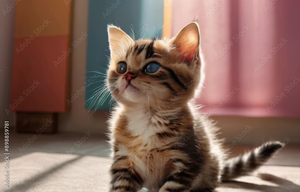 Charming kitten enjoying warm sunlight indoors with cute, innocent expression on its face Charming kitten enjoying warm sunlight indoors with cute, innocent expression on its face