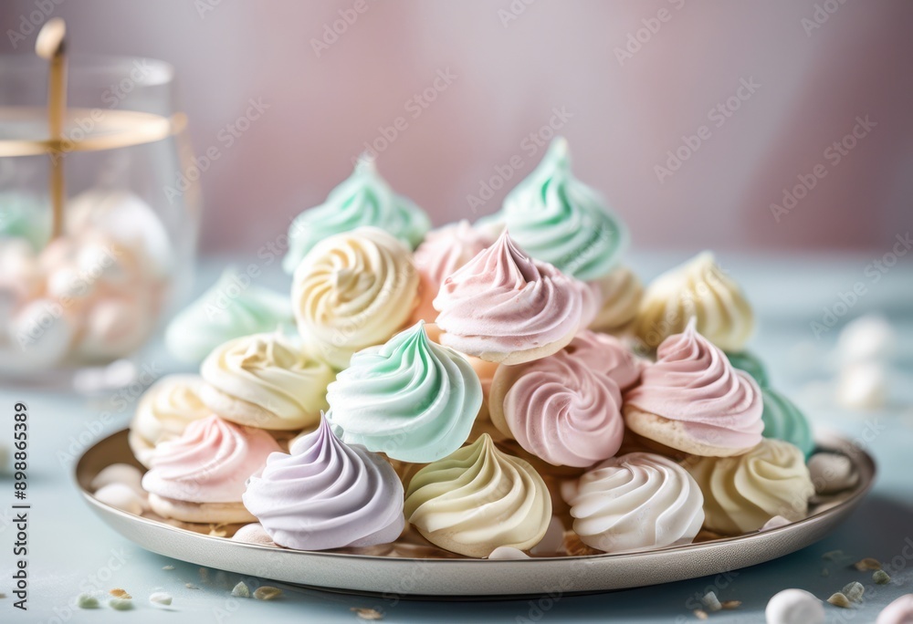 delicate fluffy meringue cookies beautifully displayed stylish glass stand elegant dessert presentation, sweet, treat, baked, confection, light, airy, sugar delicate fluffy meringue cookies beautifully displayed stylish glass stand elegant dessert presentation, sweet, treat, baked, confection, light, airy, sugar