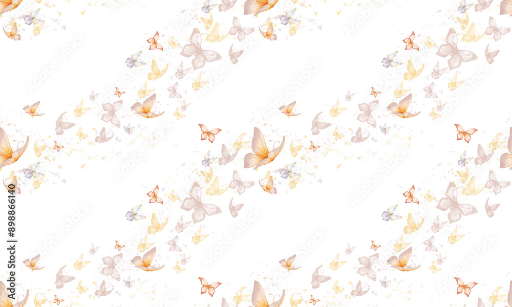 Pink and blue butterflies, lilac moths and splashes of watercolor paint. Seamless pattern. Watercolor illustration isolated on white background Delicate wings fluttering butterflies. Pink and blue butterflies, lilac moths and splashes of watercolor paint. Seamless pattern. Watercolor illustration isolated on white background Delicate wings fluttering butterflies.