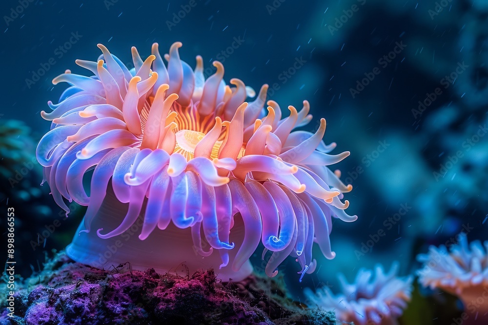 Anemone under the sea, coral anemone underwater in ocean sea. Anemone under the sea, coral anemone underwater in ocean sea.