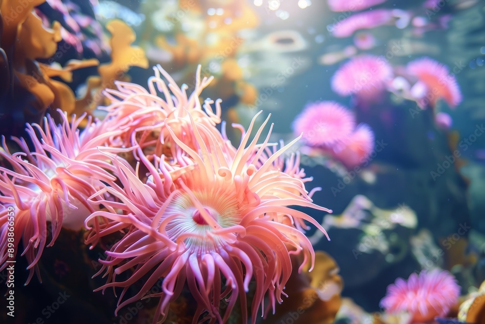 Fototapeta premium Anemone under the sea, coral anemone underwater in ocean sea.