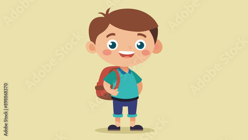 Happy cute boy with school bag, vector arts illustration