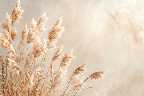 Golden Beige Grass in Soft Light - Photorealistic Nature Scene with Subtle Shadows