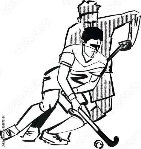 hand-drawn vector sketch field hockey player


