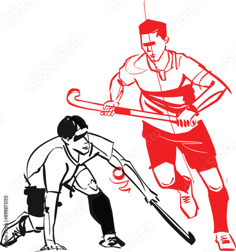 hand-drawn vector sketch field hockey player

